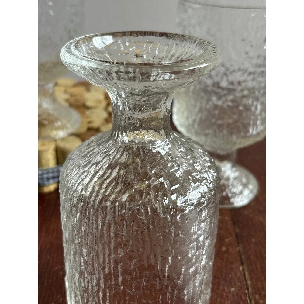 Vintage MCM Textured Bark Glass Goblets Set of 4 Clear Footed Water Wine Glasses